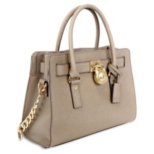 Michael Kors East West Medium Leather Satchel Dune/Tan With Lock & Key